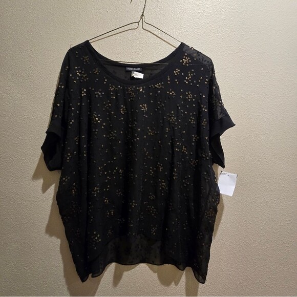Eileen Fisher Black Sheer Dancing Sequined Top Black Gold Size S NWOT - Picture 1 of 3